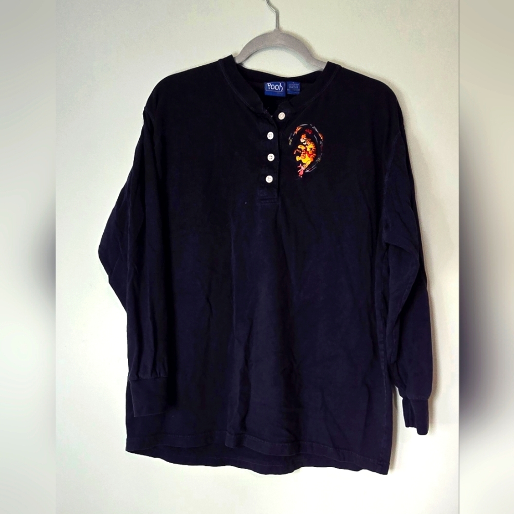 Vintags Pooh Navy Long Sleeve Shirt with Embroidered Design